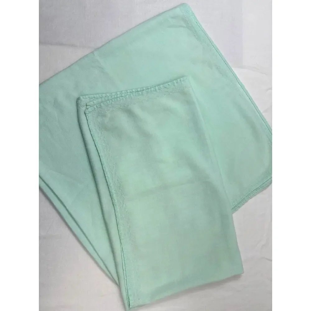 Vintage Hemstitched Pair of Mint Green Square Table Linens Tablecloths 1960s